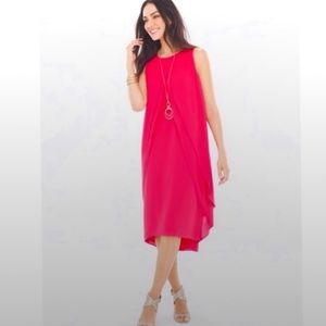 CHICOS WOMENS SLEEVLESS  RUFFLE DETAIL PINK DRESS SZ 1 PETITE NWT